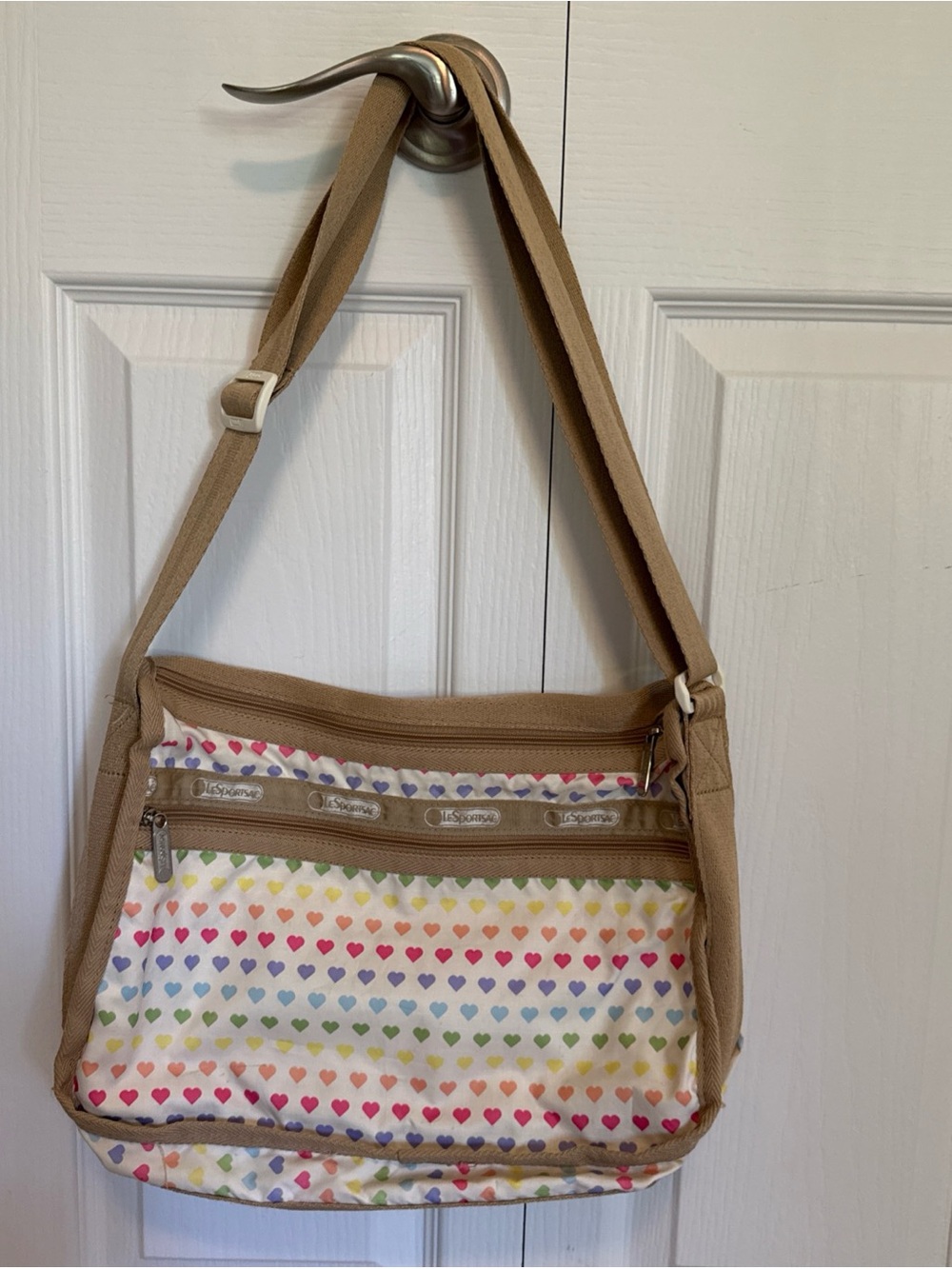 LeSporteSac Everyday Crossbody Shoulder Bag Multicolored Rainbow Hearts VTG